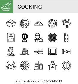 Set of cooking icons. Such as Herb, Cabbage, Fried eggs, Sandwich, Soup, Chef, Semolina, Blender, Waiter, Bean toasting, Toffee, Catering, Restaurant, Cooking pot , cooking icons