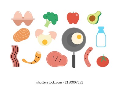 Set of cooking ingredient. Breakfast food. icon vector illustration