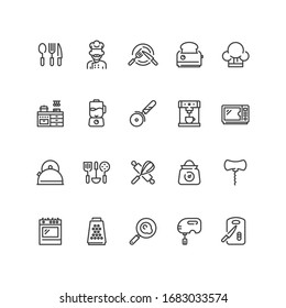 Set of cooking and kitchen icons in line style. For your design, logo. Vector illustration.