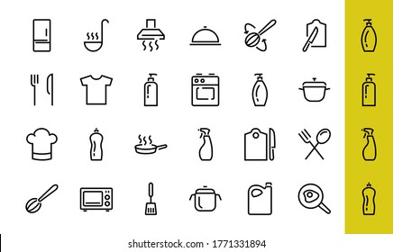 Set of cooking and kitchen icons, Vector lines, contains icons such as frying pan, frying, microwave, fork with spoon, Editable stroke, perfect 480x480 pixels, white background