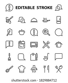 Set of cooking and kitchen icons, Vector lines, contains icons such as frying pan, frying, microwave, fork with spoon, Editable stroke, perfect 480x480 pixels, white background