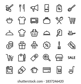 Set of cooking and kitchen icons, Vector lines, contains icons such as frying pan, frying, microwave, fork with spoon, Editable stroke, perfect 480x480 pixels, white background