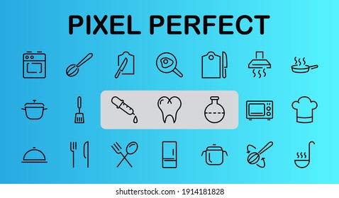 Set of cooking and kitchen icons, Vector lines, contains icons such as frying pan, frying, microwave, fork with spoon, Editable stroke, perfect 480x480 pixels, white background