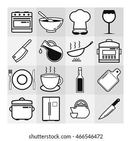 Set of cooking, kitchen tools and utensils icons in line design. Flat vector illustration.