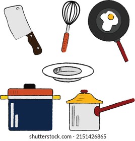 Set of cooking. Kitchenware or utensils collection. Flat vector illustration