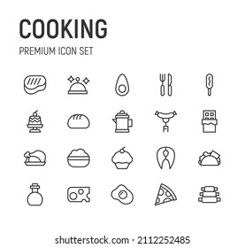 Set of cooking line icons. Premium pack of signs in trendy style. Pixel perfect objects for UI, apps and web.