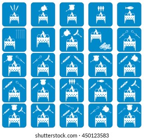 Set of cooking on brazier icons. Vector illustration

