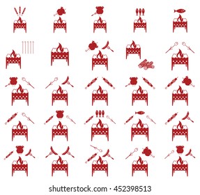 Set of cooking on brazier icons. Vector illustration