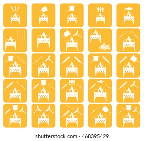 Set of cooking on brazier icons. Vector illustration