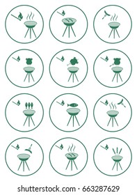 Set of cooking on burner icons. Vector illustration
