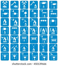Set of cooking on campfire icons. Vector illustration

