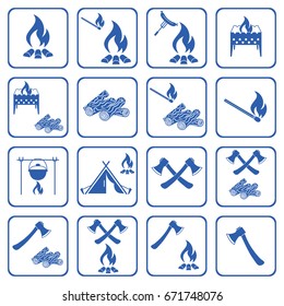Set of cooking on campfire icons. Vector illustration