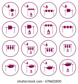 Set of cooking on campfire icons. Vector illustration

