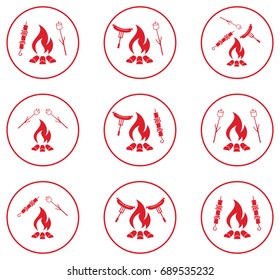 Set of cooking on campfire icons. Vector illustration
