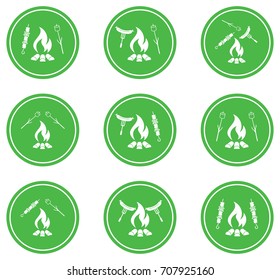 Set of cooking on campfire icons. Vector illustration

