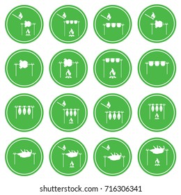 Set of cooking on campfire icons. Vector illustration
