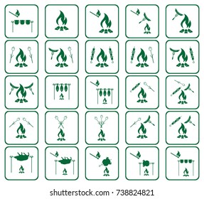 Set of cooking on campfire icons. Vector illustration

