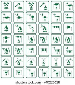 Set of cooking on campfire icons. Vector illustration

