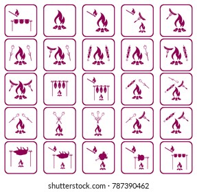 Set of cooking on campfire icons. Vector illustration

