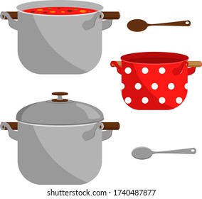 A set of cooking pans. Vector illustration on the theme of kitchen equipment.