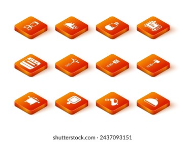 Set Cooking pot, Cutting board, Oven, Wine corkscrew, Electric mixer, Barbecue spatula, Covered with tray of food and Kitchen hammer icon. Vector