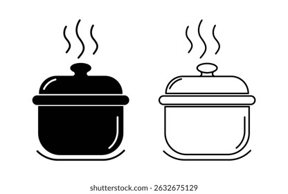 Set of Cooking pot icon flat and line style set. Boiling pot Symbol. A saucepan or pot vector illustration.
