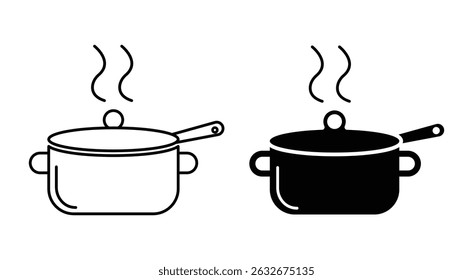 Set of Cooking pot icon flat and line style set. Boiling pot Symbol. A saucepan or pot vector illustration.