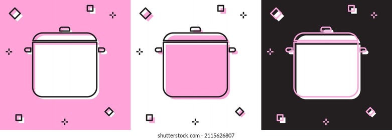 Set Cooking pot icon isolated on pink and white, black background. Boil or stew food symbol.  Vector Illustration