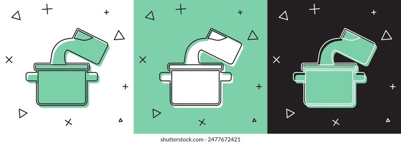 Set Cooking pot icon isolated on white and green, black background. Boil or stew food symbol.  Vector