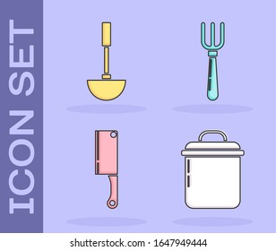 Colocar la olla de cocina , Cocina de la cocina , Chopper de carne e icono de la horquilla. Vector