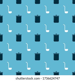 Ponga la olla de Cocina y el cucharón de cocina en un patrón ininterrumpido. Vector