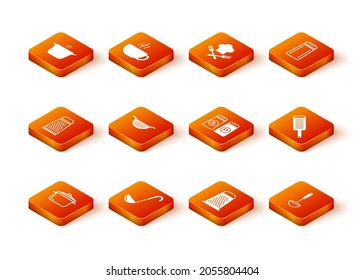 Set Cooking pot, Kitchen ladle, Grater, colander, Salt pepper,  and  icon. Vector