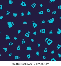 Set Cooking pot on fire, Covered with tray of food, Kitchen apron and Scales on seamless pattern. Vector