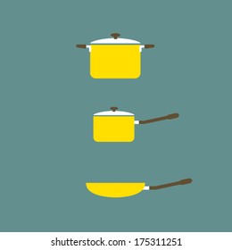 Set of Cooking Pot And Pan Flat Design