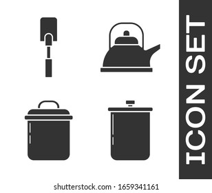 Set Cooking pot , Spatula , Cooking pot  and Kettle with handle  icon. Vector