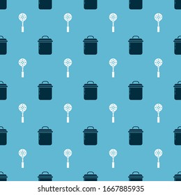 Set Cooking pot  and Spatula  on seamless pattern. Vector