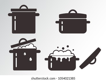 Set of cooking pots, black and white design. Vector illustration