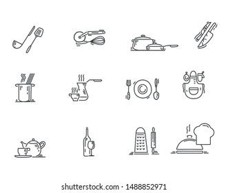 Set of cooking related. Vector line icons, isolated on white background.