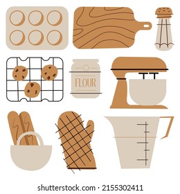 set cooking stuff tools vector isolated baking