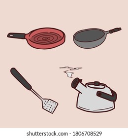 Set of cooking tools hand drawing vector illustration