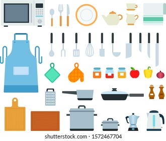 Set of Cooking tools icons flat vector illustration