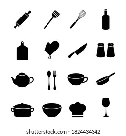 Set of cooking utensils and kitchenware flat icons. Modern design style vector illustration symbol collection.