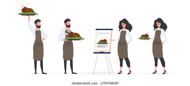Set of cooks is isolated on a white background. Man and woman cook. Good for culinary design. Vector.