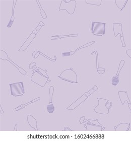 Set of Cookware items doodle icons. Seamless pattern. Vector illustration