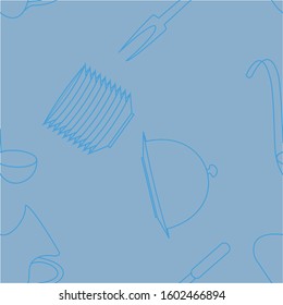 Set of Cookware items doodle icons. Seamless pattern. Vector illustration