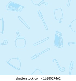 Set of Cookware items doodle icons. Seamless pattern. Vector illustration