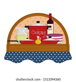 Set of cookware in a label - Vector illustration