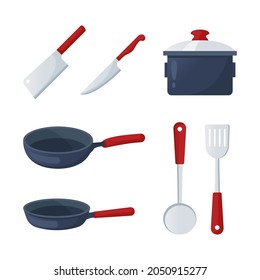 Set of cookware logo design template. Kitchen set icon.