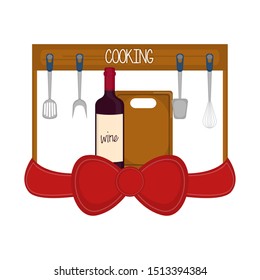 Set of cookware with a red ribbon - Vector illustration