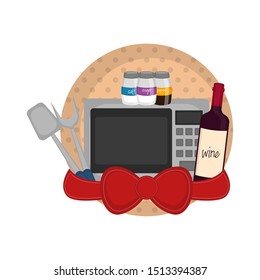 Set of cookware with a red ribbon - Vector illustration